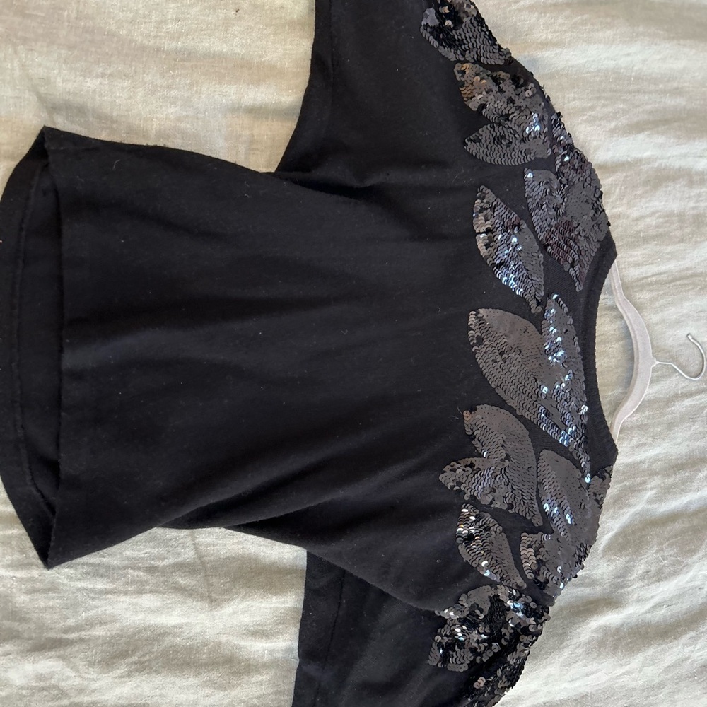 Vintage Black Sequin lambswool Embellished sweater Top M - Picture 2 of 5